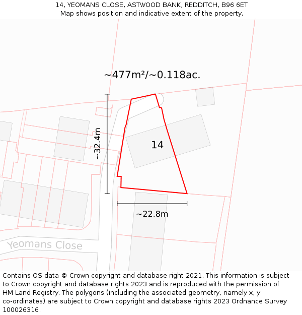 14, YEOMANS CLOSE, ASTWOOD BANK, REDDITCH, B96 6ET: Plot and title map