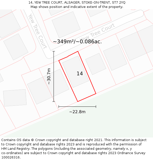 14, YEW TREE COURT, ALSAGER, STOKE-ON-TRENT, ST7 2YQ: Plot and title map