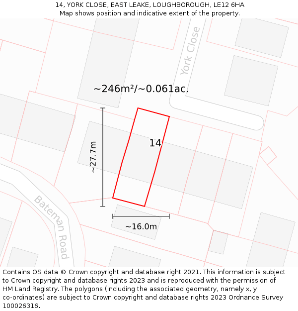 14, YORK CLOSE, EAST LEAKE, LOUGHBOROUGH, LE12 6HA: Plot and title map