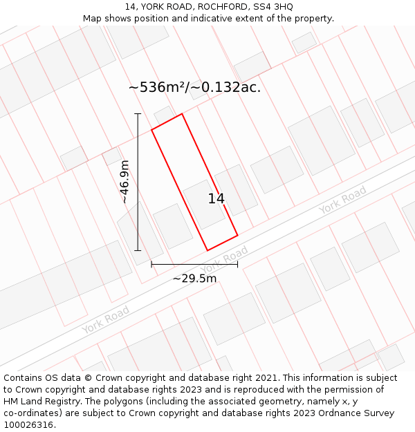 14, YORK ROAD, ROCHFORD, SS4 3HQ: Plot and title map