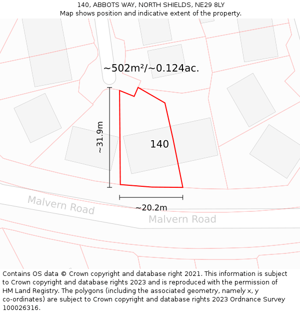 140, ABBOTS WAY, NORTH SHIELDS, NE29 8LY: Plot and title map