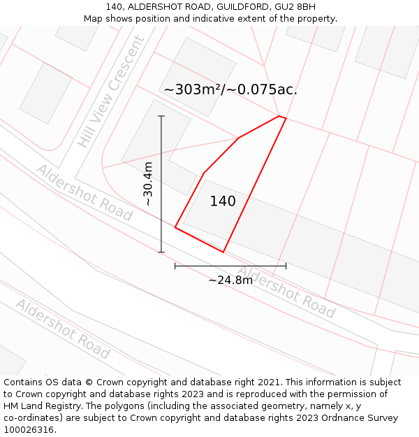 140, ALDERSHOT ROAD, GUILDFORD, GU2 8BH: Plot and title map