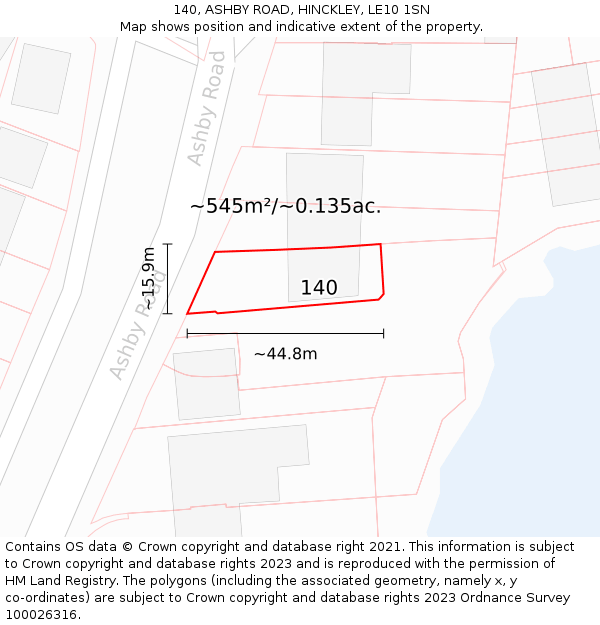 140, ASHBY ROAD, HINCKLEY, LE10 1SN: Plot and title map