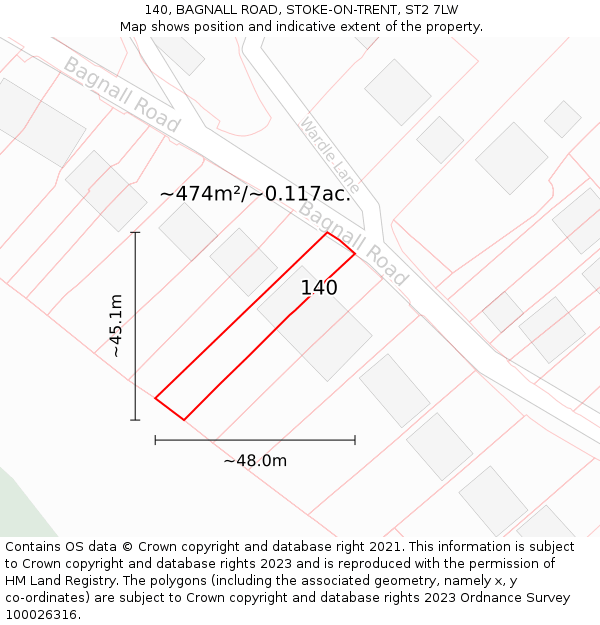 140, BAGNALL ROAD, STOKE-ON-TRENT, ST2 7LW: Plot and title map