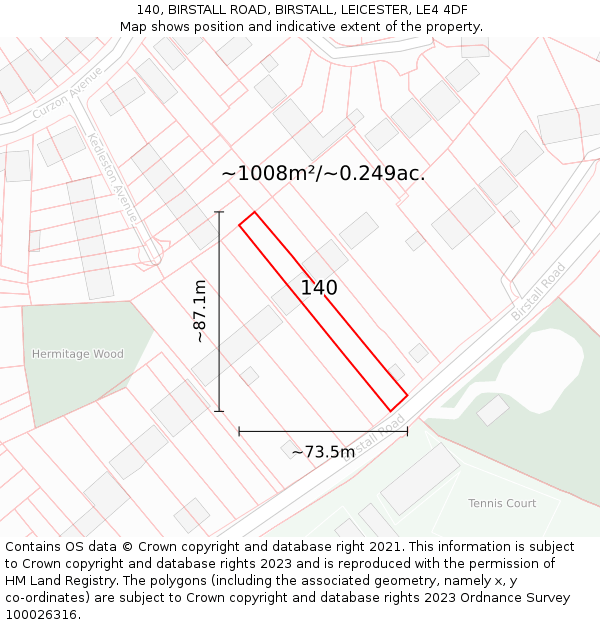 140, BIRSTALL ROAD, BIRSTALL, LEICESTER, LE4 4DF: Plot and title map