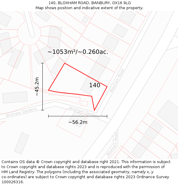 140, BLOXHAM ROAD, BANBURY, OX16 9LG: Plot and title map