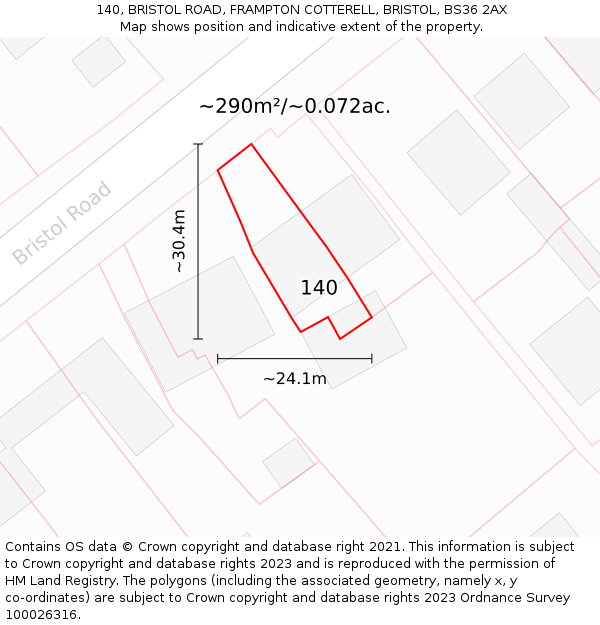 140, BRISTOL ROAD, FRAMPTON COTTERELL, BRISTOL, BS36 2AX: Plot and title map