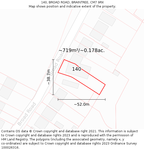 140, BROAD ROAD, BRAINTREE, CM7 9RX: Plot and title map