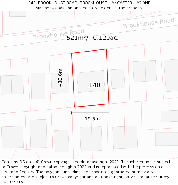 140, BROOKHOUSE ROAD, BROOKHOUSE, LANCASTER, LA2 9NP: Plot and title map