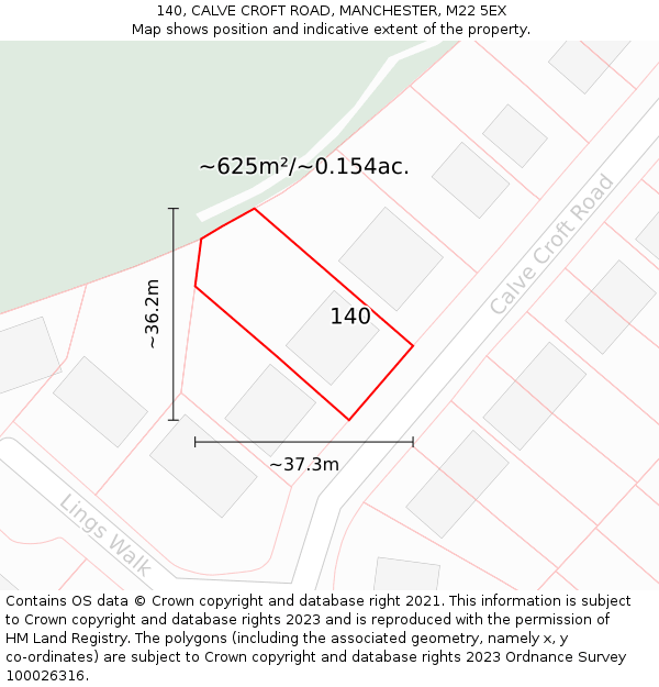 140, CALVE CROFT ROAD, MANCHESTER, M22 5EX: Plot and title map