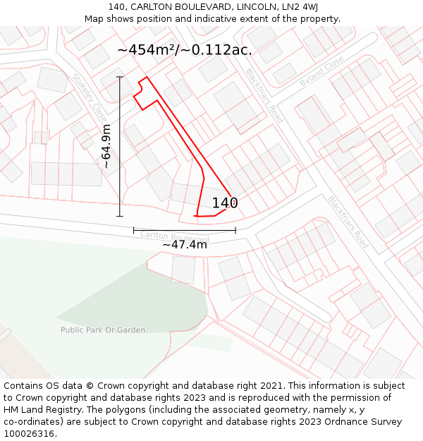 140, CARLTON BOULEVARD, LINCOLN, LN2 4WJ: Plot and title map