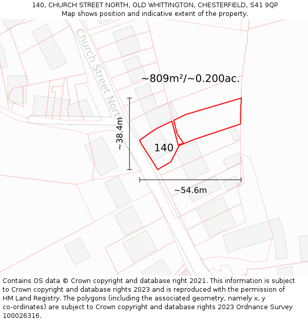 140, CHURCH STREET NORTH, OLD WHITTINGTON, CHESTERFIELD, S41 9QP: Plot and title map