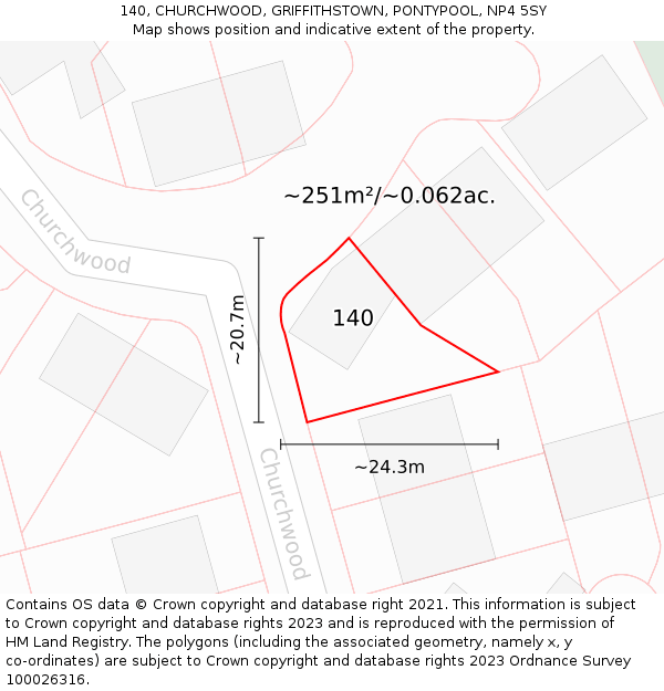 140, CHURCHWOOD, GRIFFITHSTOWN, PONTYPOOL, NP4 5SY: Plot and title map