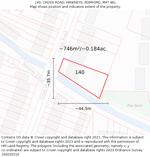 140, CROSS ROAD, MAWNEYS, ROMFORD, RM7 8EL: Plot and title map