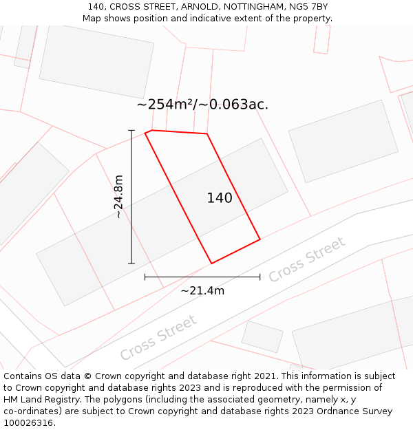 140, CROSS STREET, ARNOLD, NOTTINGHAM, NG5 7BY: Plot and title map