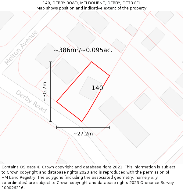 140, DERBY ROAD, MELBOURNE, DERBY, DE73 8FL: Plot and title map