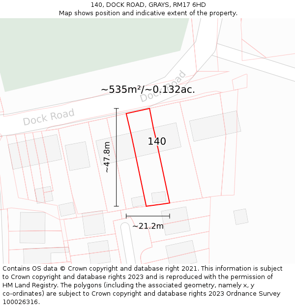 140, DOCK ROAD, GRAYS, RM17 6HD: Plot and title map