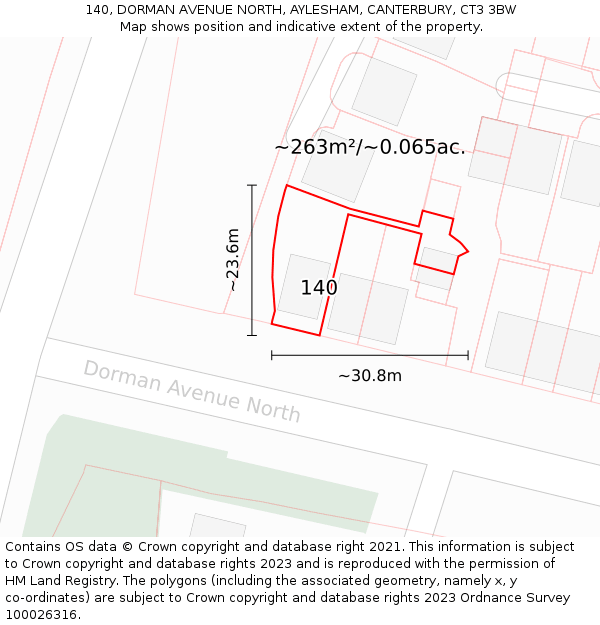 140, DORMAN AVENUE NORTH, AYLESHAM, CANTERBURY, CT3 3BW: Plot and title map
