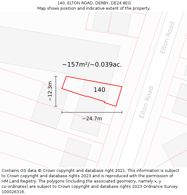 140, ELTON ROAD, DERBY, DE24 8EG: Plot and title map