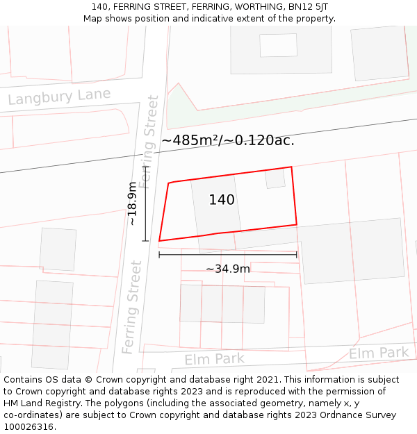 140, FERRING STREET, FERRING, WORTHING, BN12 5JT: Plot and title map