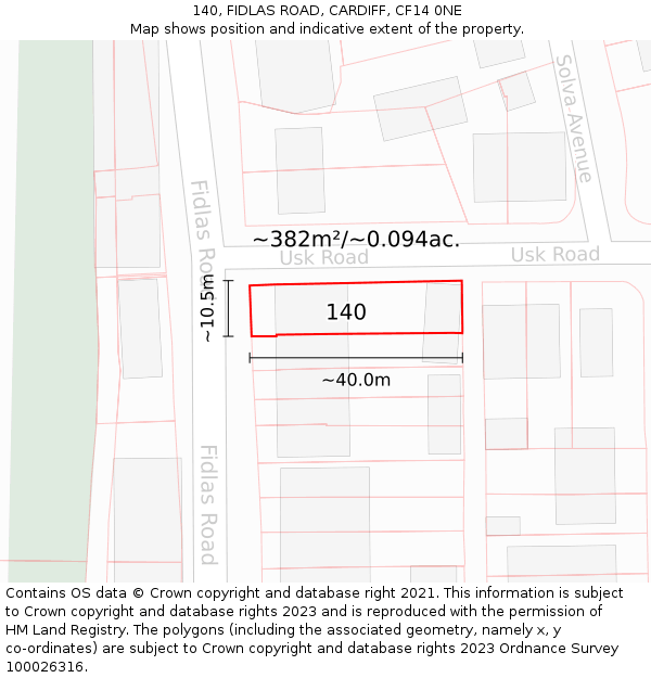 140, FIDLAS ROAD, CARDIFF, CF14 0NE: Plot and title map