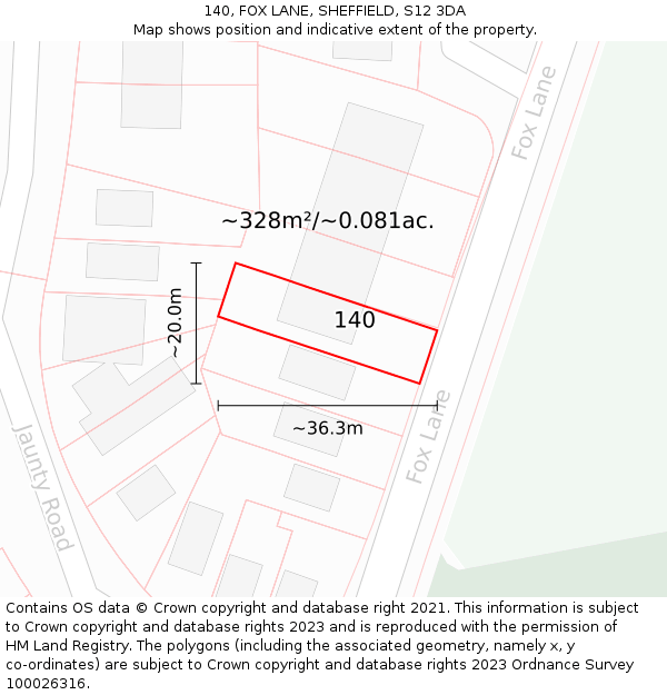 140, FOX LANE, SHEFFIELD, S12 3DA: Plot and title map