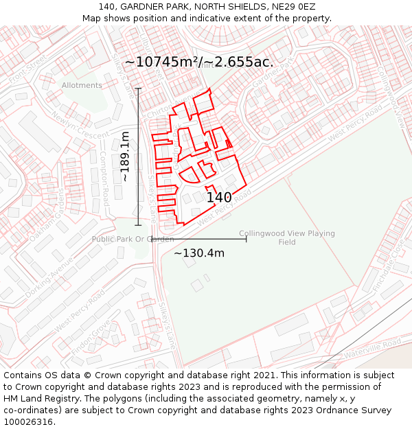 140, GARDNER PARK, NORTH SHIELDS, NE29 0EZ: Plot and title map