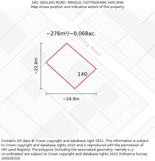 140, GEDLING ROAD, ARNOLD, NOTTINGHAM, NG5 6NW: Plot and title map