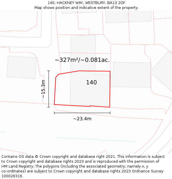 140, HACKNEY WAY, WESTBURY, BA13 2GF: Plot and title map