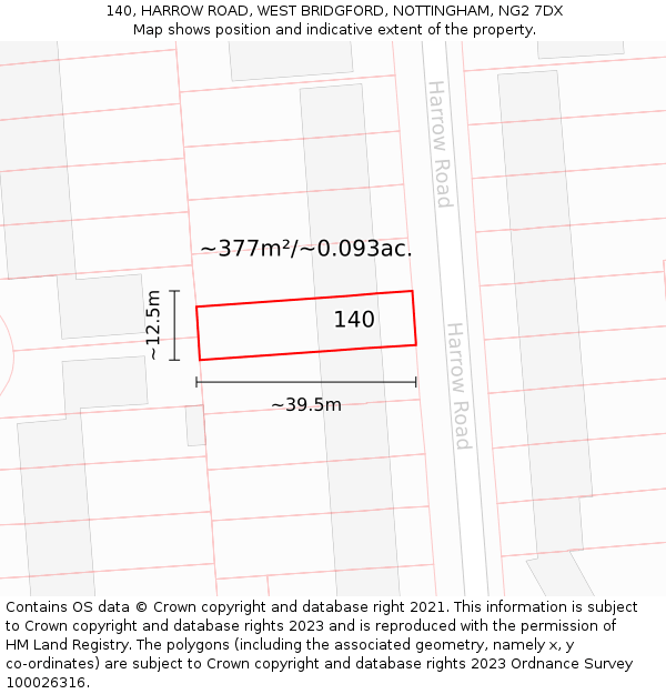 140, HARROW ROAD, WEST BRIDGFORD, NOTTINGHAM, NG2 7DX: Plot and title map