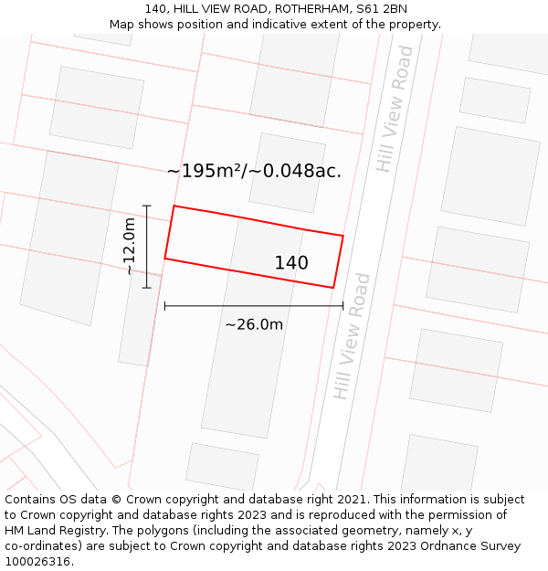 140, HILL VIEW ROAD, ROTHERHAM, S61 2BN: Plot and title map