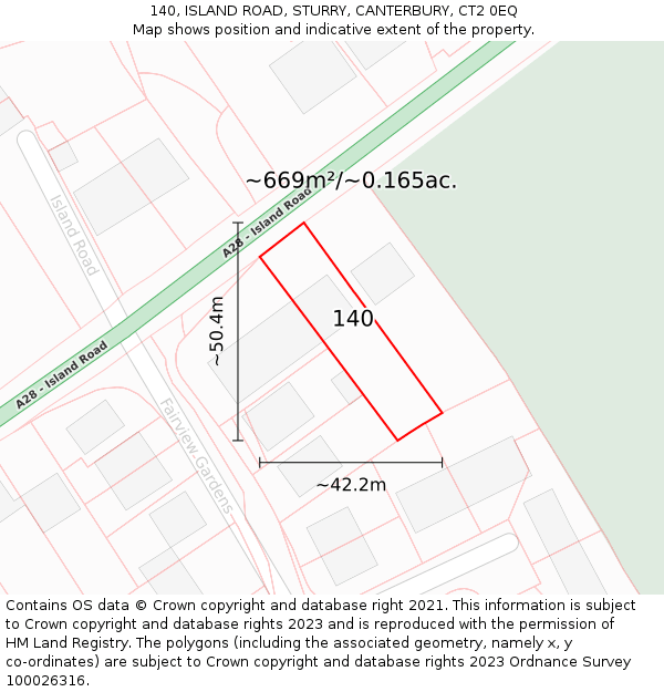 140, ISLAND ROAD, STURRY, CANTERBURY, CT2 0EQ: Plot and title map