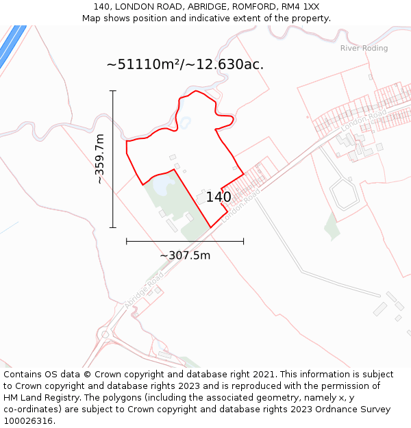 140, LONDON ROAD, ABRIDGE, ROMFORD, RM4 1XX: Plot and title map