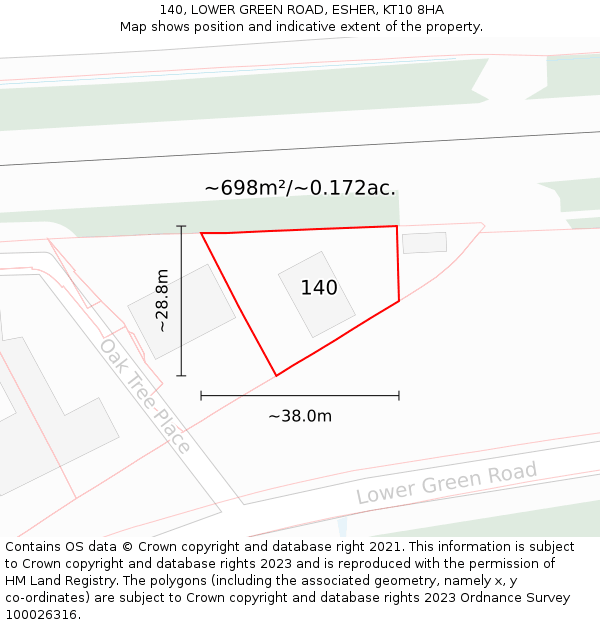 140, LOWER GREEN ROAD, ESHER, KT10 8HA: Plot and title map