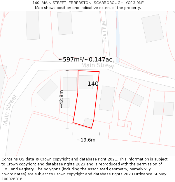 140, MAIN STREET, EBBERSTON, SCARBOROUGH, YO13 9NF: Plot and title map