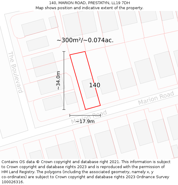 140, MARION ROAD, PRESTATYN, LL19 7DH: Plot and title map