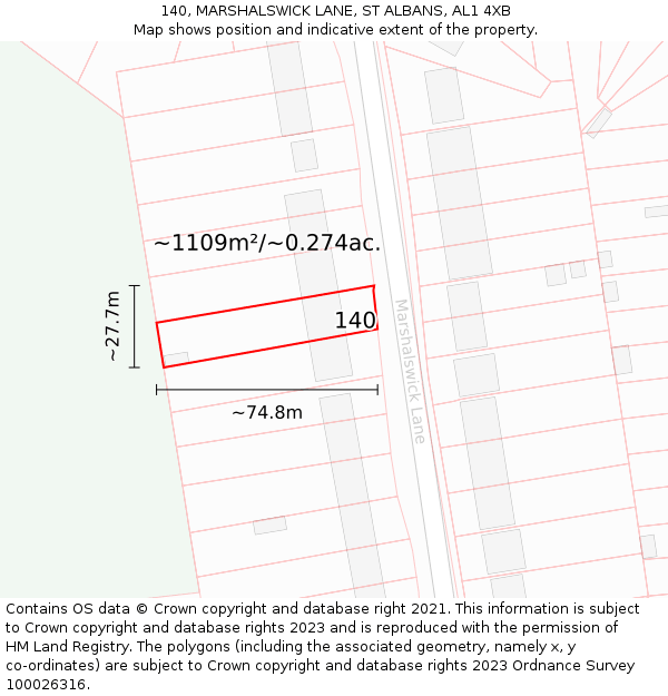 140, MARSHALSWICK LANE, ST ALBANS, AL1 4XB: Plot and title map