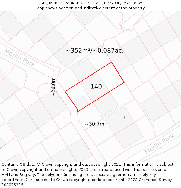 140, MERLIN PARK, PORTISHEAD, BRISTOL, BS20 8RW: Plot and title map