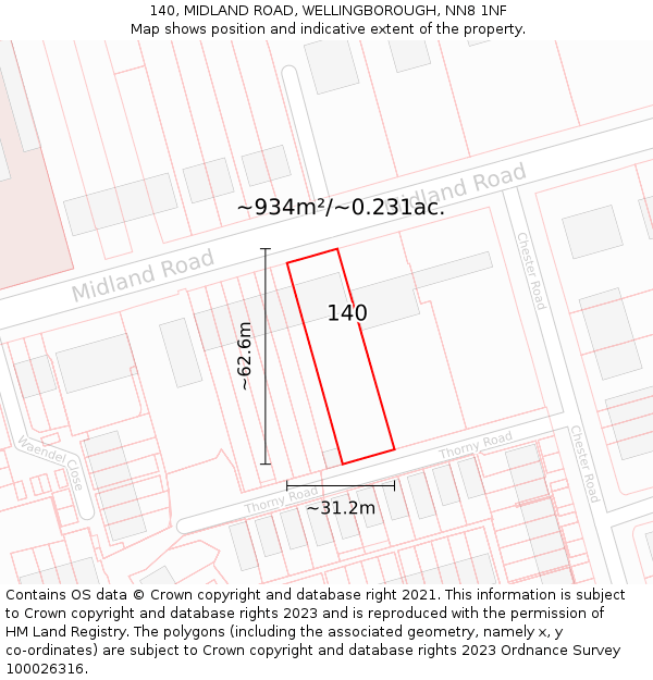 140, MIDLAND ROAD, WELLINGBOROUGH, NN8 1NF: Plot and title map