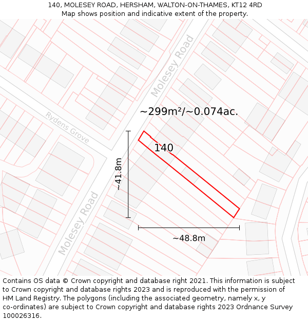 140, MOLESEY ROAD, HERSHAM, WALTON-ON-THAMES, KT12 4RD: Plot and title map