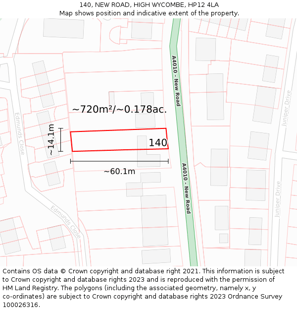 140, NEW ROAD, HIGH WYCOMBE, HP12 4LA: Plot and title map