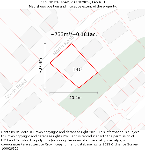 140, NORTH ROAD, CARNFORTH, LA5 9LU: Plot and title map