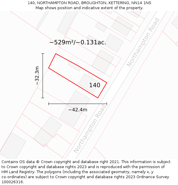 140, NORTHAMPTON ROAD, BROUGHTON, KETTERING, NN14 1NS: Plot and title map