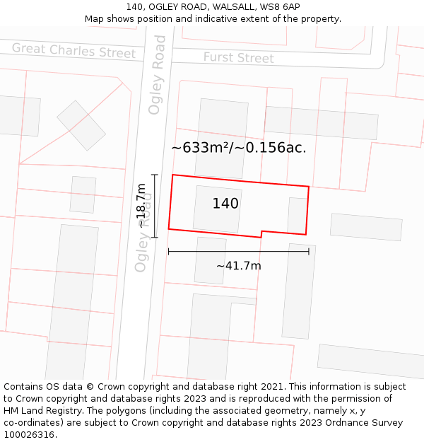 140, OGLEY ROAD, WALSALL, WS8 6AP: Plot and title map