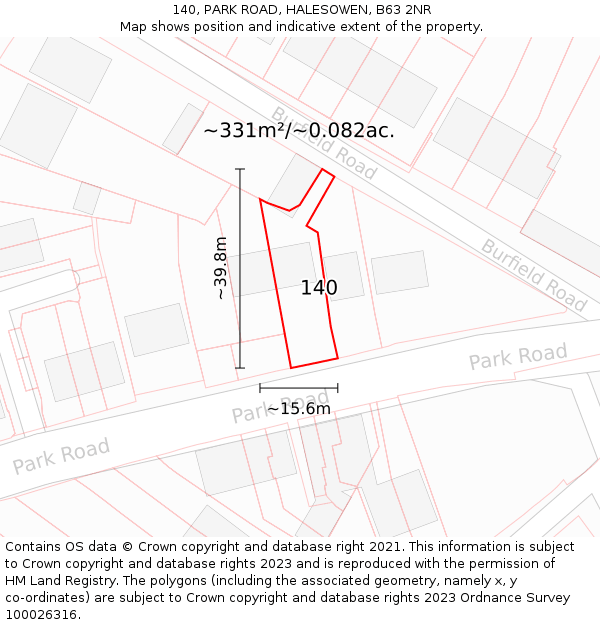 140, PARK ROAD, HALESOWEN, B63 2NR: Plot and title map