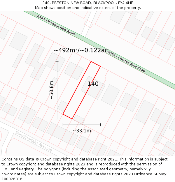 140, PRESTON NEW ROAD, BLACKPOOL, FY4 4HE: Plot and title map