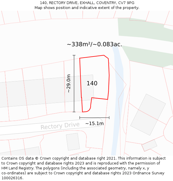 140, RECTORY DRIVE, EXHALL, COVENTRY, CV7 9PG: Plot and title map