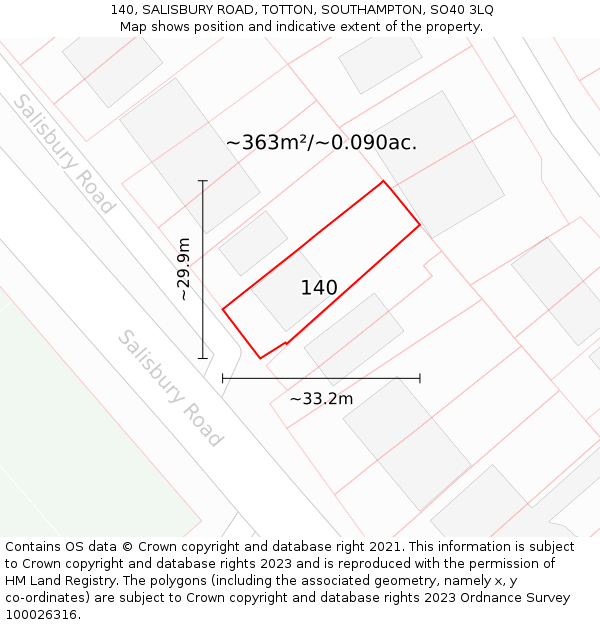 140, SALISBURY ROAD, TOTTON, SOUTHAMPTON, SO40 3LQ: Plot and title map