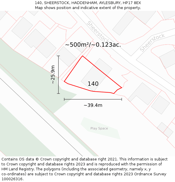 140, SHEERSTOCK, HADDENHAM, AYLESBURY, HP17 8EX: Plot and title map