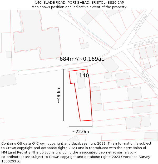 140, SLADE ROAD, PORTISHEAD, BRISTOL, BS20 6AP: Plot and title map